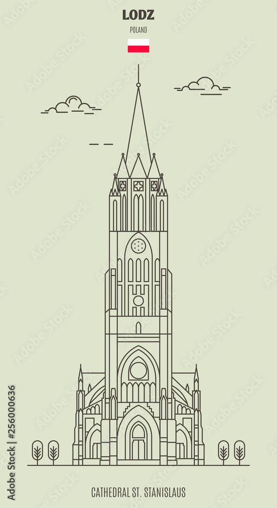 Poster Cathedral St Stanislausl in Lodz, Poland. Landmark icon