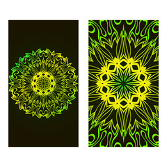 Set Of Template Greeting Card, Invitation With Space For Text. Mandala Design. Vector Illustration. Black green color