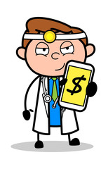 Cartoon Doctor Showing Cash Balance in Mobile