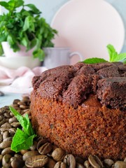 chocolate muffins with chocolate, coffee and mint.
