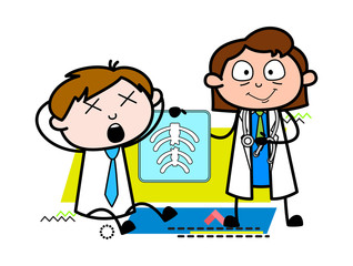 Cartoon Lady Doctor with Patient X-ray Report Vector Illustration