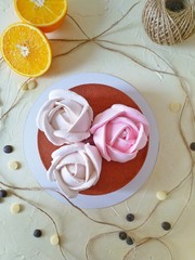 Cake decoration roses on a white background