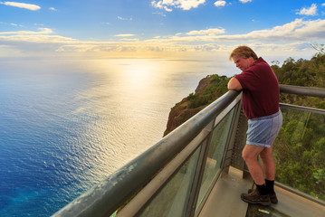 Beautiful view from the Cabo Girao glass platform, a viewpoint on top of the big cliffs of the island Madeira
