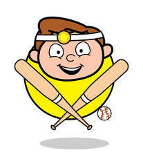 Cartoon Happy Doctor Face with Baseball Bat Vector