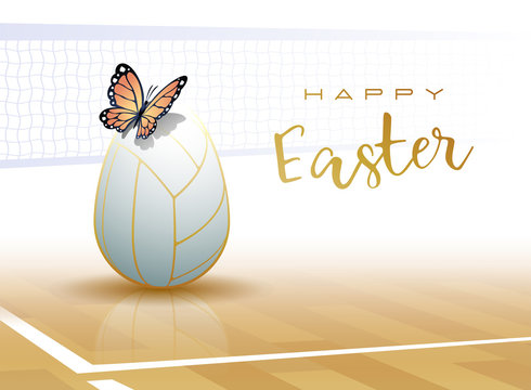 Happy Easter. Easter egg in the form of a volleyball ball with Butterfly. Vector illustration.