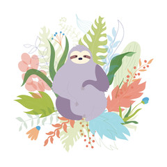 Vector illustration of cute character sloth