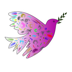 Vector image of a dove with an olive branch in the style of cubism