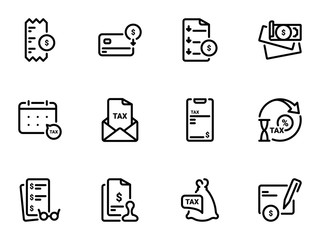Set of black vector icons, isolated against white background. Illustration on a theme The sequence of work with the tax inspectorate