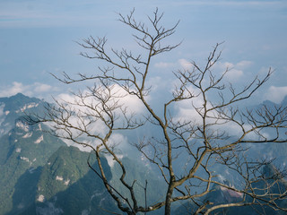 beautiful view from Tianmen mountain with clear Sky in zhangjiajie city China.Tianmen mountain the travel destination of Hunan zhangjiajie city China