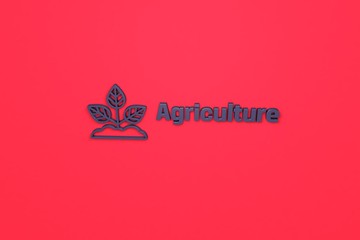 Text Agriculture with violet 3D illustration and red background