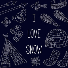 Snow winter eskimo icons set