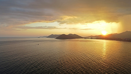 Sunset in the beach with drone