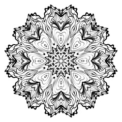 Decorative Ornament With Mandala. Home Decor Background. Vector Illustration. For Coloring Book, Greeting Card, Invitation, Tattoo. Anti-Stress Therapy Pattern. White, black