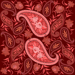 Seamless colorful pattern with paisley and red poppies. Traditional bright ethnic ornament. Vector print. Use for wallpaper, pattern fills,textile design.