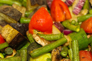 Colorful vegetables on a roasting pan