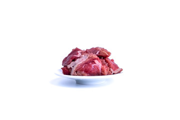 Fresh raw beef steak isolated on white background with selective focus