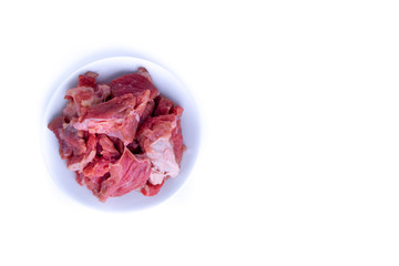 Fresh raw beef steak isolated on white background with selective focus