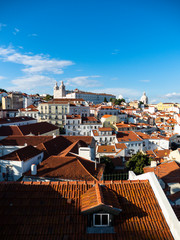 View from the Miradouro Santa Luzia to the old town of Lisbon, behind the monastery church S&atilde;o Vincente de Fora, district Alfama, Lisbon, Portugal,