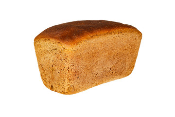 Loaf of rye bread isolated on white background.