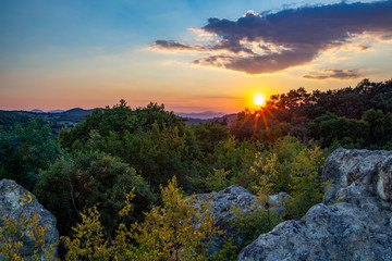 The sun setting over the Stone Mushrooms near Beli Plast village, Kardzhali Municipality, Bulgaria