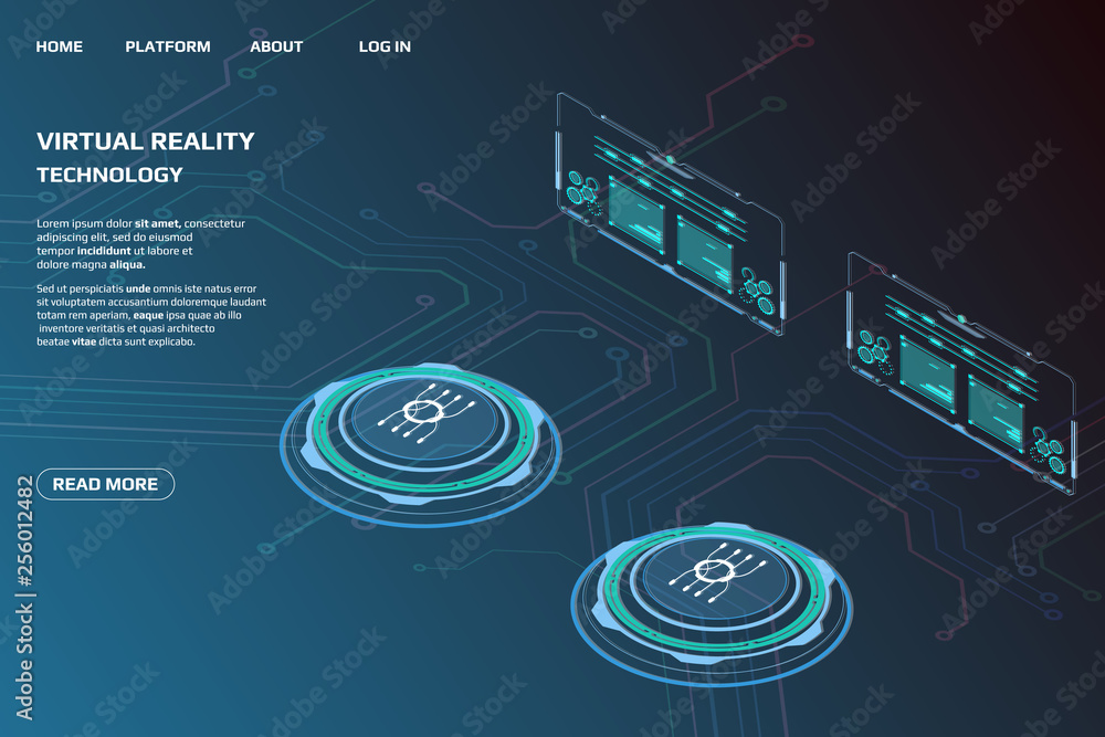 Poster UI Futuristic Isometric 3D Technology Big Data Communication Transfer Concept. Scifi Display Gadget Virtual Reality Monitoring System Element For Web, Game, App Illustration
