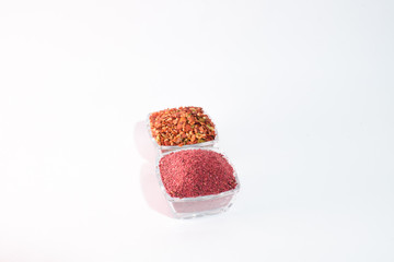 Different spices on the white background