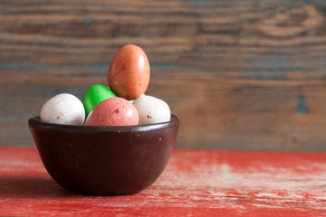 Easter eggs of wooden boards. Text