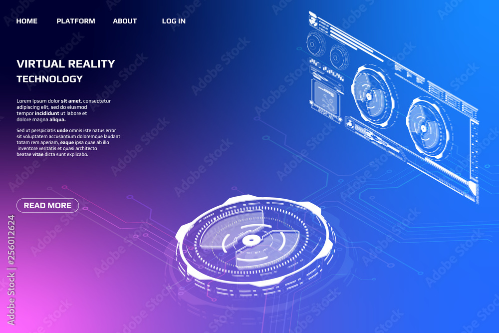 Fototapete ui futuristic isometric 3d technology big data communication transfer concept. scifi display gadget 