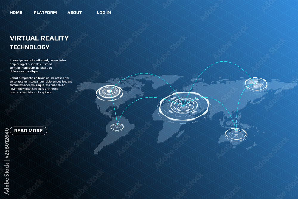 Fototapete ui futuristic isometric 3d map destination technology communication transfer concept. scifi display 