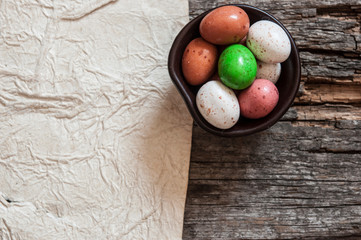 Easter eggs of wooden boards. Text