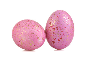 Easter. Pink easter eggs on white isolated background. close-up. Happy easter. holidays