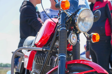 Fototapeta premium View of the motorcycle from the front. Selective focus