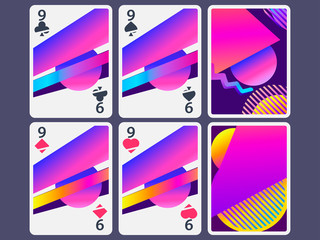 Playing cards in modern style. Gradient shapes, geometric objects. The reverse side of the playing card. Vector illustration