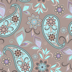 Seamless colorful pattern with paisley and butterflies. Traditional  ethnic ornament,. Vector print. Use for wallpaper, pattern fills,textile design.