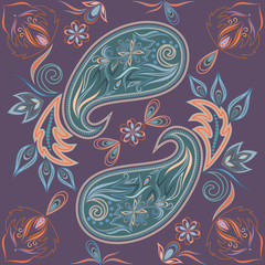 Seamless pattern and bandana, design  with paisley and flowers. Vector print.