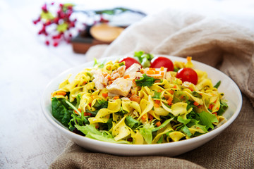 Roasted Chicken Cooked Twists and Mustard Sauce salad