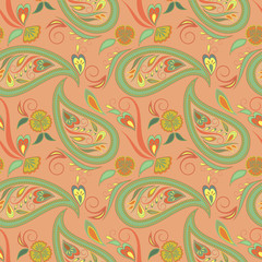 Fototapeta na wymiar Seamless colorful pattern with paisley. Indian ethnic ornament. Vector print. Use for wallpaper, pattern fills,textile design.
