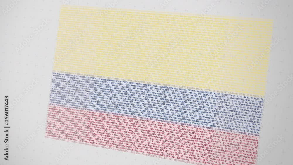 Poster falling numbers make up flag of colombia. national information technology it related 3d animation