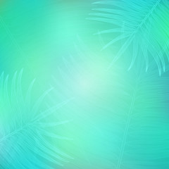 Fototapeta na wymiar Aqua Blue Background with Contour Palm Branches