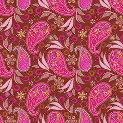 Seamless colorful pattern with paisley. Traditional bright ethnic ornament. Vector print. Use for wallpaper, pattern fills,textile design.