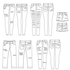 Vector template for distressed Womens denim jeans