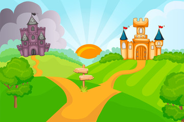 Fototapeta premium Evil and good fairytale castles