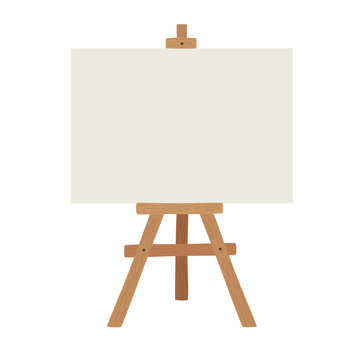 Blank art board and realistic wooden easel. Wooden brown easel with Mock Up empty blank canvas Isolated on white background.