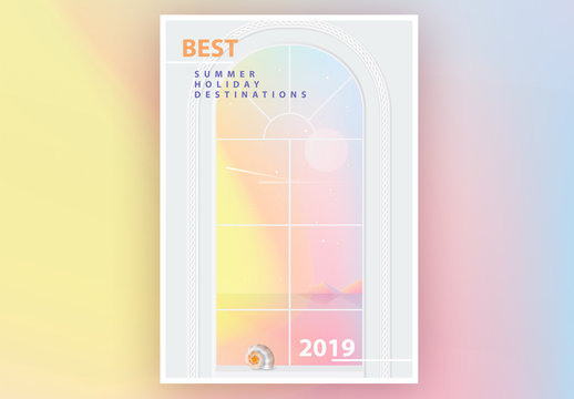 Summer Holiday Poster Layout with Holographic Colors