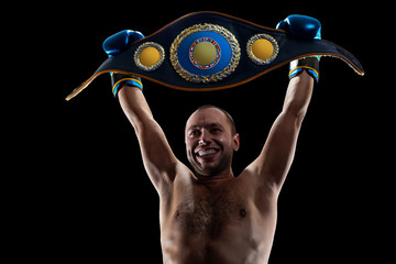 professional boxer isolated in black background dark
