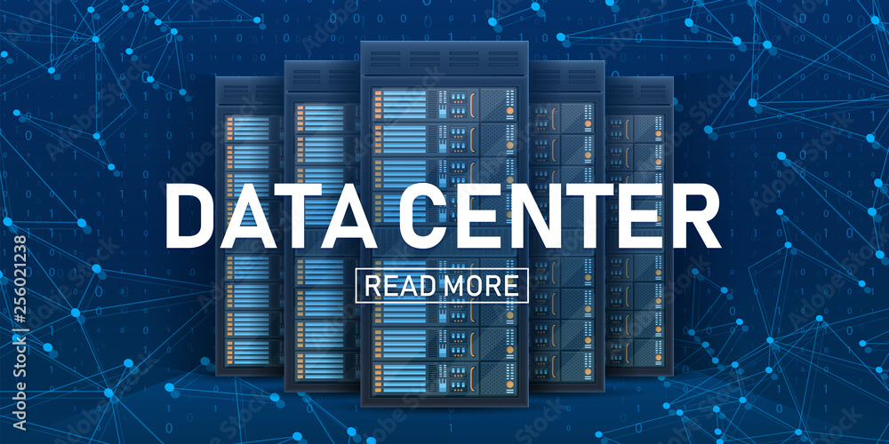 Fototapete creative vector illustration of server rack room, big data bank center isolated on transparent backg
