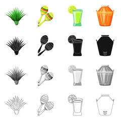 Vector design of cafe and Latin symbol. Collection of cafe and national vector icon for stock.