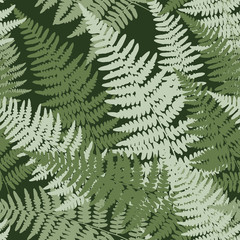Fern leaf drawing seamless pattern. Floral green background for textile, fabric, wallpapers, covers, print, decoupage. Forest pacifying ornament.