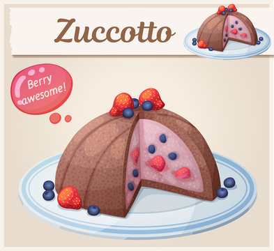 Zucotto dessert with berries icon. Cartoon vector illustration of frozen cake with strawberries and blueberries. Series of berry desserts