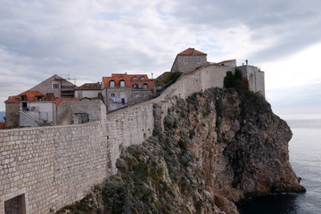 Defense walls of the old town of Dubrovnik, a well-preserved medieval fortress and a popular...